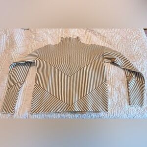 T Tahari Brown and White Striped Turtleneck Sweater